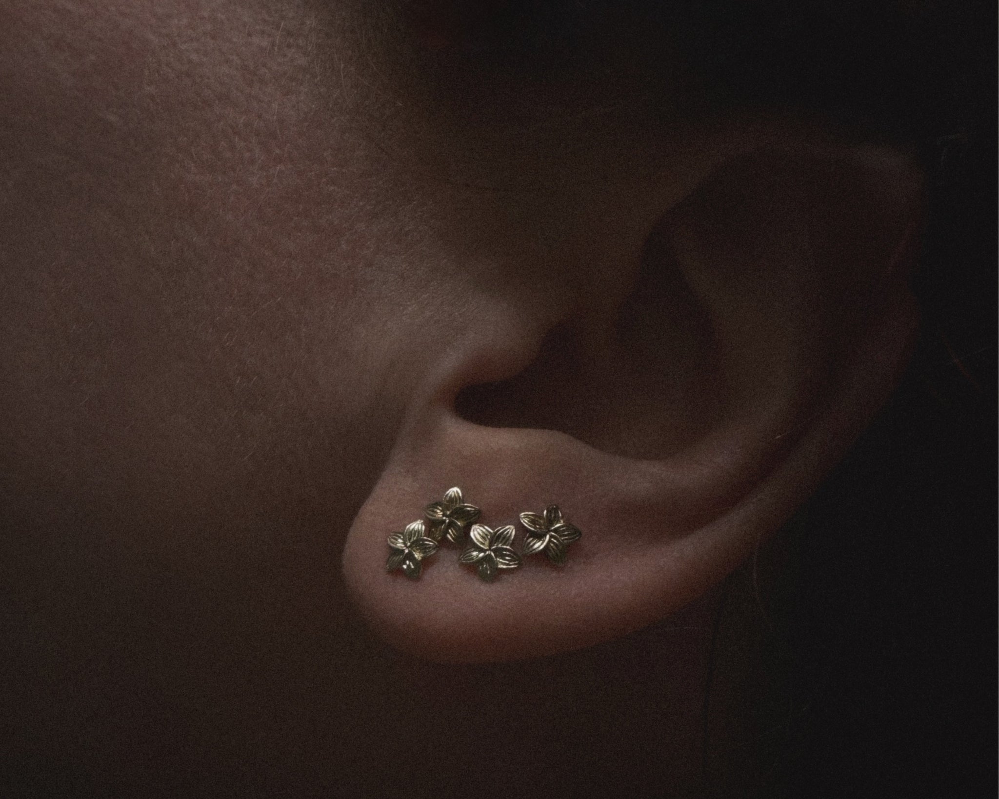 Aiden Jae's Mini Plumeria Stud Earrings in gold.