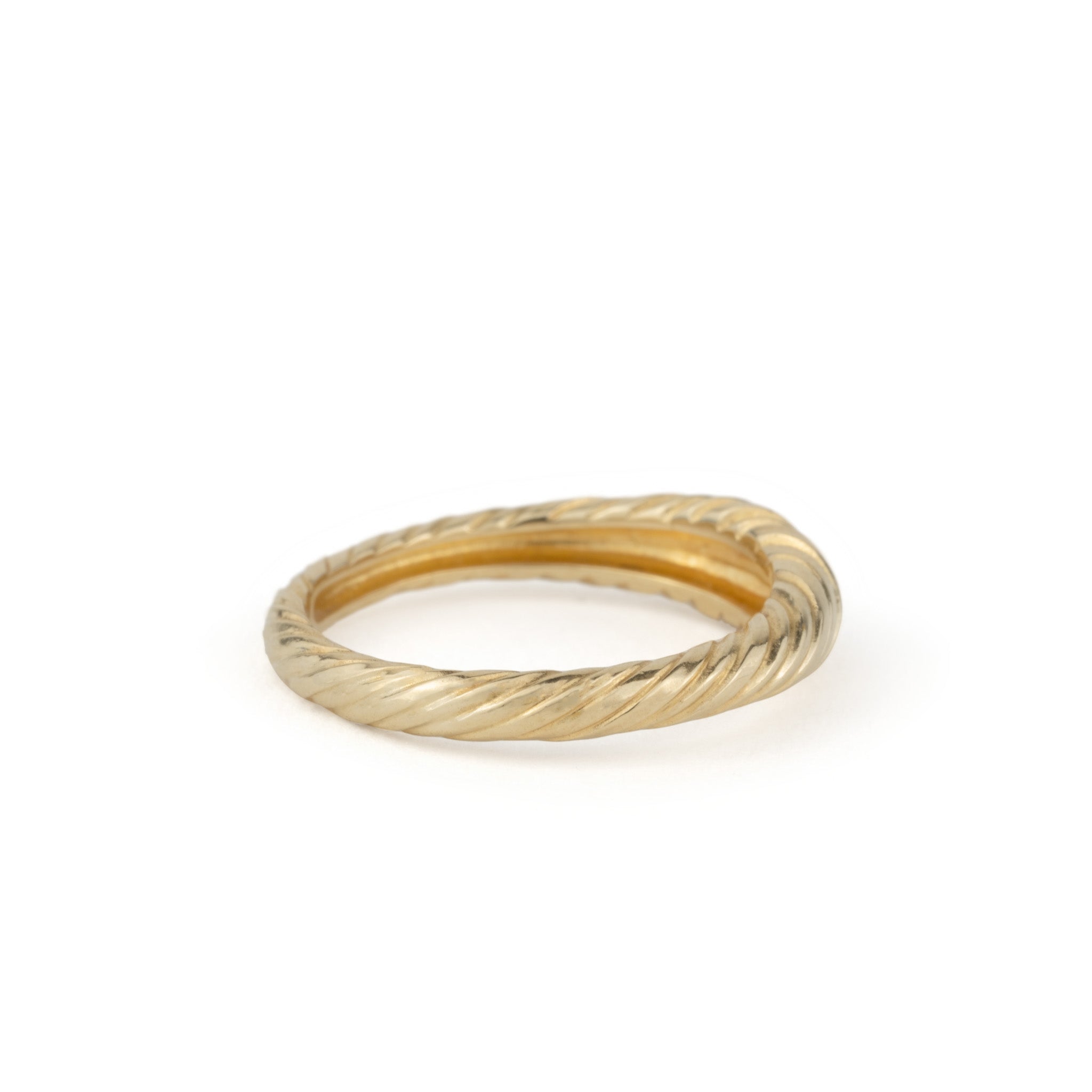 An Aiden Jae Banyan Dome Ring with a twisted design.